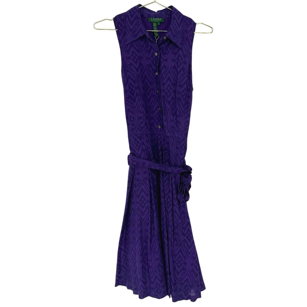 Lauren Ralph Lauren Dress Printed Purple Sleeveless Shirt Dress Knee Length Sz 6